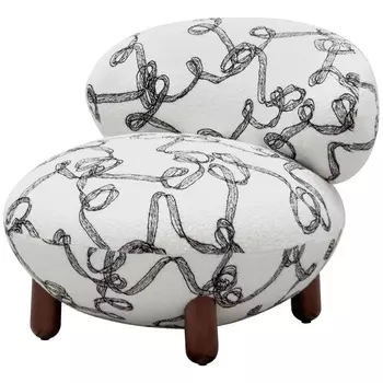 Кресло без подлокотников на деревянных ножках белое с вышивкой Sharp Armchair
