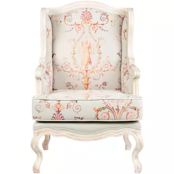 Кресло из массива бука серое с растительным орнаментом Raffael Floral Grey Armchair