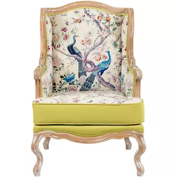 Кресло из натурального бука бежевое с изображением птиц и цветов Beige Green Chinoiserie Garden Armchair
