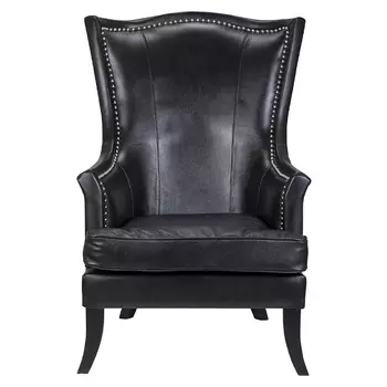 Кресло из натуральной кожи на 4-х деревянных ножках из массива бука Daniel Leather Armchair black