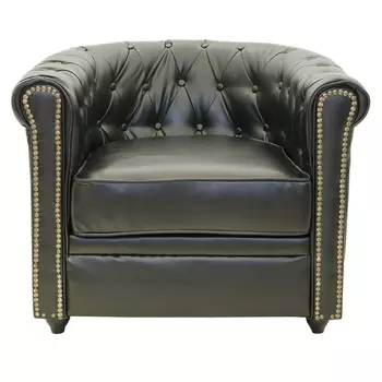 Кресло кожаное с мягкими подлокотниками на 4-х деревянных ножках Logan Leather Armchair black 2