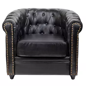 Кресло кожаное с мягкими подлокотниками на 4-х деревянных ножках Logan Leather Armchair black