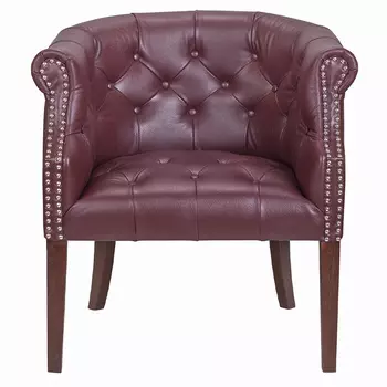 Кресло низкое из натуральной кожи на 4-х деревянных ножках из массива бука Chloe Leather Armchair vine