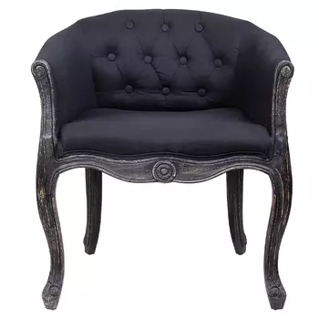 Кресло низкое в стиле прованс Черный Лен Louis French Armchair