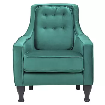 Кресло с мягкой обивкой из велюра на 4-х ножках из массива березы Scarlett Armchair green