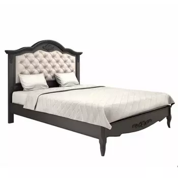 Кровать черная из массива бука с основанием и мягким изголовьем Black Provence