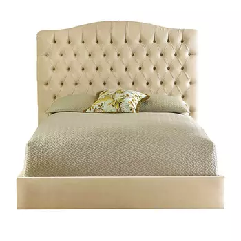 Кровать двуспальная бежевая с основанием из массива дуба с мягким изголовьем Flax Beds