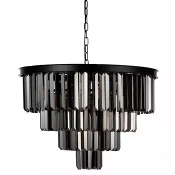 Круглая Люстра RH 1920s Odeon Black iron Four Layers Серое Стекло диаметр 60 см