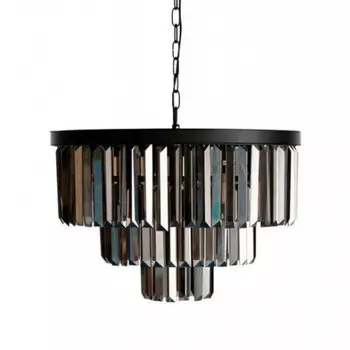 Круглая Люстра RH 1920s Odeon Black iron Three Layers Серое Стекло диаметр 50 см