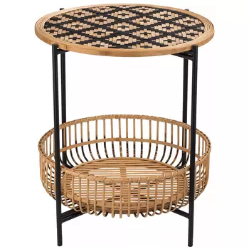 Круглый кофейный стол с плетеной столешницей и полкой Norberta Wicker Coffee Table