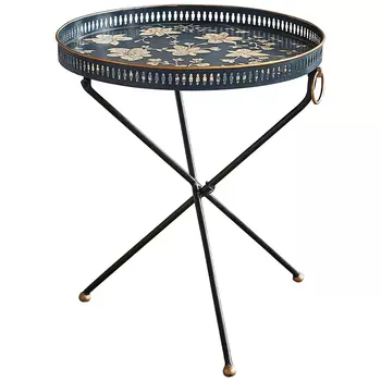 Круглый приставной столик складной Chinoiserie Garden Blue Side Table