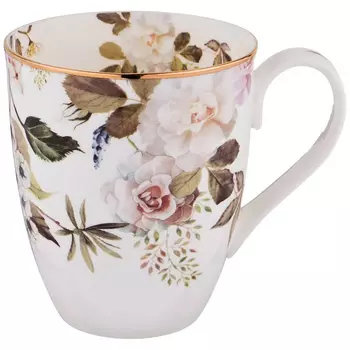 Кружка белая из фарфора с рисунком цветов 400 мл Garden Whisper Porcelain Set
