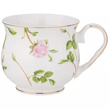 Кружка фарфоровая белая с цветочным принтом 480 мл Flower Porcelain Collection