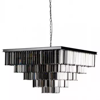 Квадратная Люстра RH 1920s Odeon Black iron Five layers Серое Стекло 80х80