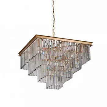 Квадратная Люстра RH 1920s Odeon GOLD iron Four layers Прозрачное Стекло 60х60