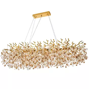Линейная люстра с хрустальными подвесками Fairytree Gold Crystal Linear Chandelier 14