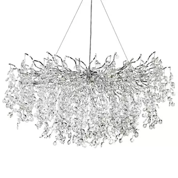 Линейная люстра с хрустальными подвесками на металлических ветках Fairytree Light Silver Linear Chandelier 18