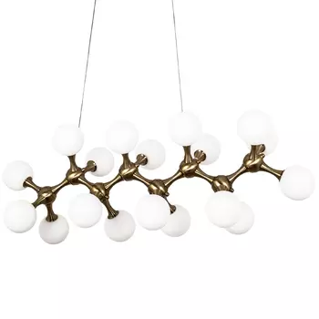 Линейная люстра с плафонами из стеклянных шаров Pearls Suspension Linear Brass Chandelier