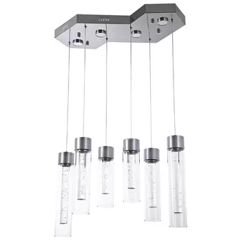 Люстра c 6-ю стеклянными плафонами хром Sparkling Bubbles Tube Chrome Hanging Lamp