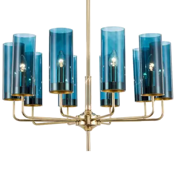 Люстра Hans-Agne Jakobsson Brass & Blue Glass Tube Chandelier 10