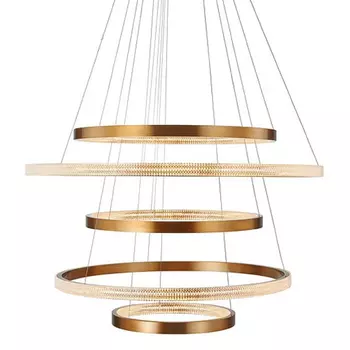 Люстра композиция из пяти колец Five Round Horizontal Rings Brass Chandelier