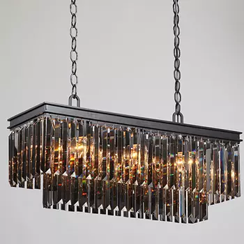 Люстра Odeon Gray glass Rectangular Chandelier Black iron стекло Смок длина 80