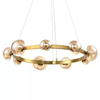 Люстра подвесная светодиодная с 9-ю круглыми плафонами коньячного цвета Iona Chandelier Brass