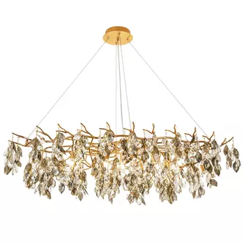 Люстра с хрустальными подвесками и металлическими в виде листьев Fairytree Light Chandelier 15