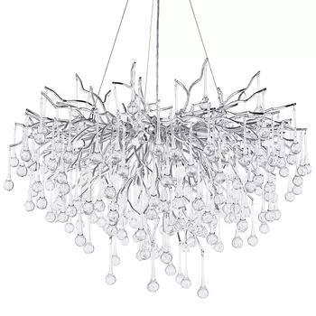 Люстра с хрустальными подвесками капли серебро Droplet Silver Chandelier 15