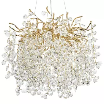 Люстра с хрустальными подвесками на металлических ветках Fairytree Light Gold Chandelier 10