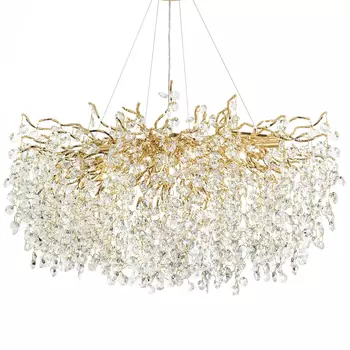 Люстра с хрустальными подвесками на металлических ветках Fairytree Light Gold Chandelier 18