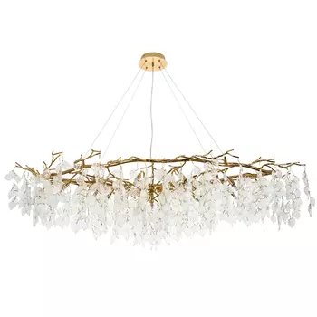 Люстра с хрустальными подвесками в виде листьев Fairytree Leaves Linear Gold Chandelier