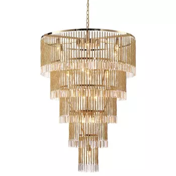 Многоярусная люстра с подвесками из хрусталя на золотых цепочках Goldy