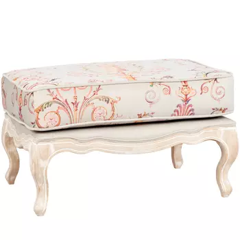 Мягкая банкетка из массива бука серая с растительным орнаментом Raffael Grey Floral Banquette