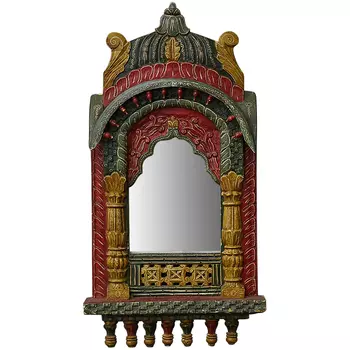 Настенное зеркало в резной раме из тропического дерева Carved Wood Mirror Colorful