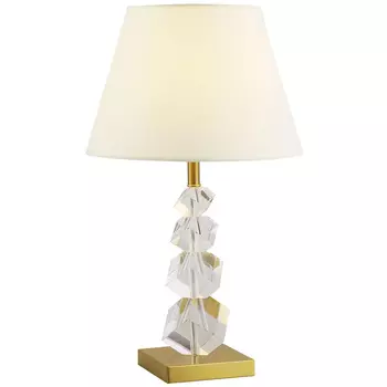 Настольная лампа с абажуром и основанием из хрусталя Neri Crystal Cubes Brass Table Lamp