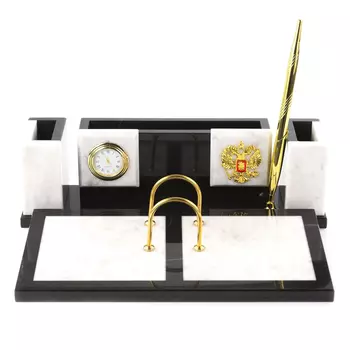 Настольный письменный набор из белого мрамора и змеевика Marble Accessory