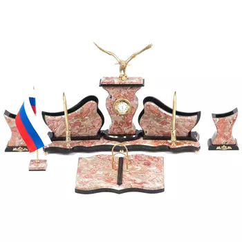 Настольный письменный набор из креноида с часами и декором в виде орла Marble Accessory