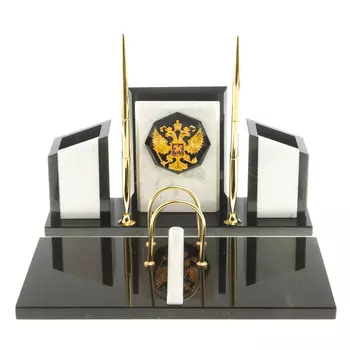 Настольный письменный набор из мрамора и змеевика с гербом России Marble Accessory