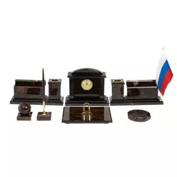 Настольный письменный набор с часами из природного камня обсидиана Gift for Manager