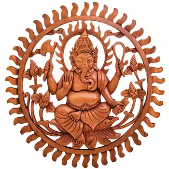 Панно из дерева круглое Ганеша Panel With Animals