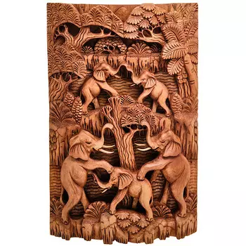 Панно из дерева пирамида из слонов Panel With Animals