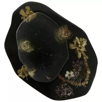Подставка из эпоксидной смолы с цветами черная Epoxy Resin Flowers Black