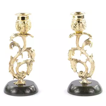 Подсвечники бронзовые на подставке из натурального камня нефрит Stone Candlestick