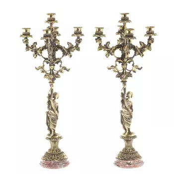 Подсвечники из бронзы на 10 свечей на подставке из камня креноид Stone Candlestick