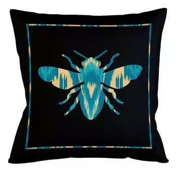 Подушка декоративная пчела бирюзово-жёлтая Ikat Pattern
