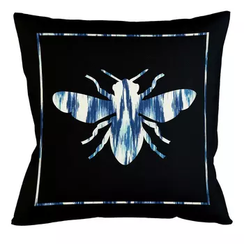 Подушка декоративная пчела с синим узором Ikat Pattern