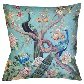 Подушка декоративная с изображением птиц в саду Chinoiserie Garden Two Peacocks Cushion