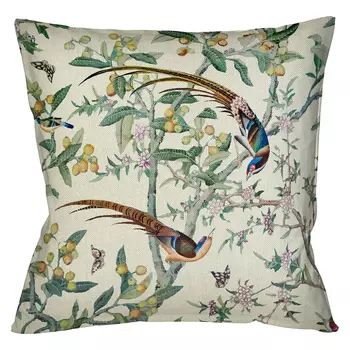Подушка декоративная с изображением птицы в саду Beige Chinoiserie Birds in the Garden Cushion