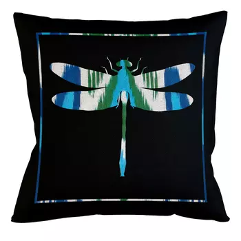 Подушка декоративная стрекоза сине-зеленая Ikat Pattern
